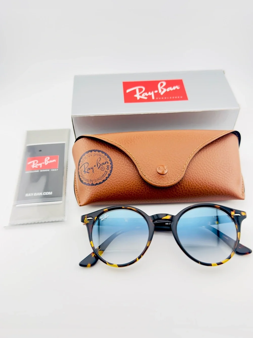 Ray-Ban Sunglasses RB2180 Polished Light Havana Frame with Gradient Blue Lenses